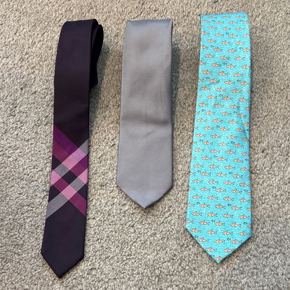 Elegant Men's Tie Set - Purple, Gray, and Teal